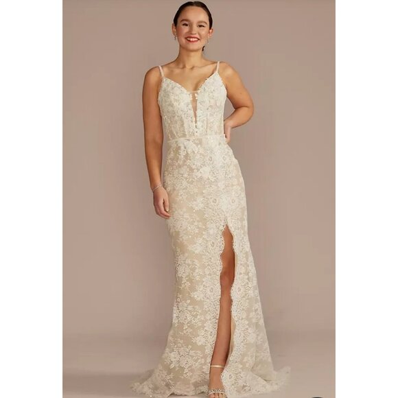 Galina Dresses & Skirts - Galina Signature Corset Bodice Beaded Lace Sheath Wedding Dress